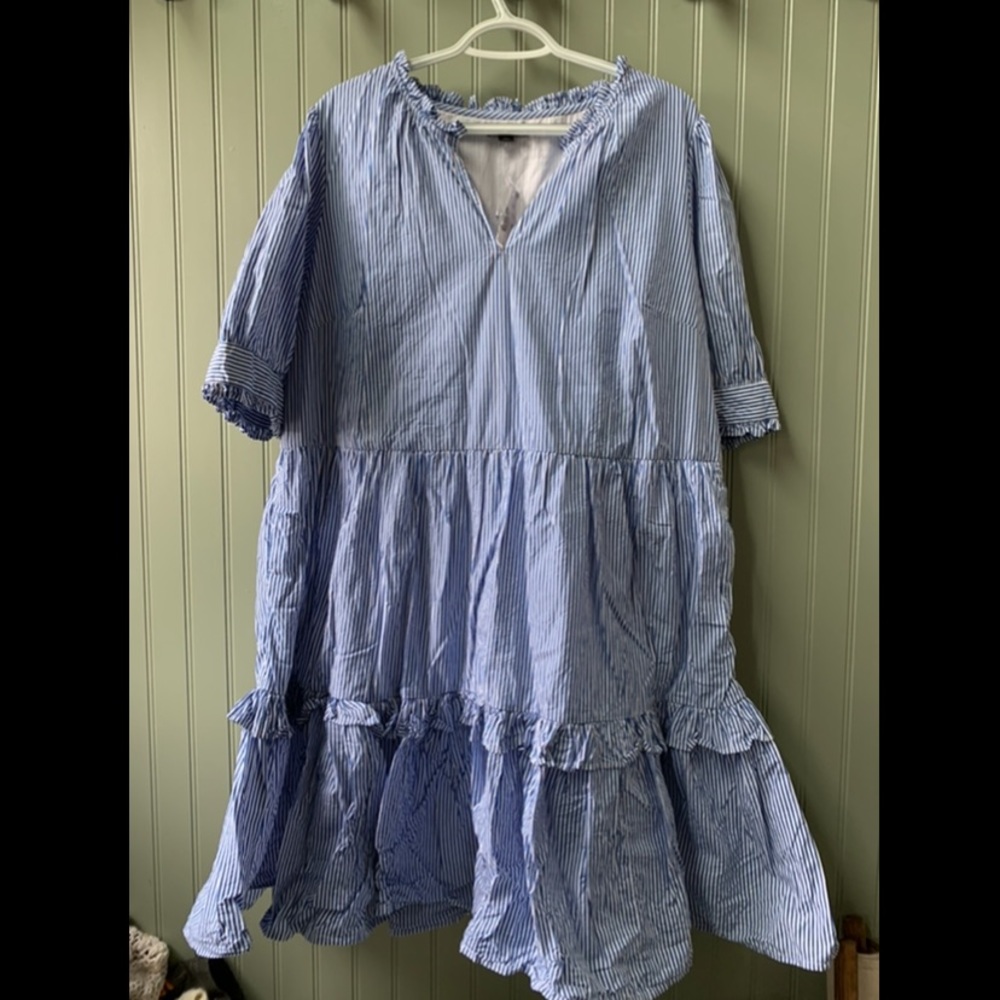 NWT J. Crew Blue and White Striped Dress- Size XL